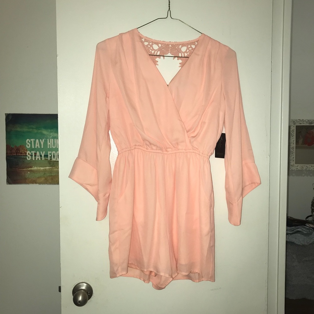 Light Pink Flowy Crochet-Back Romper (NWT)